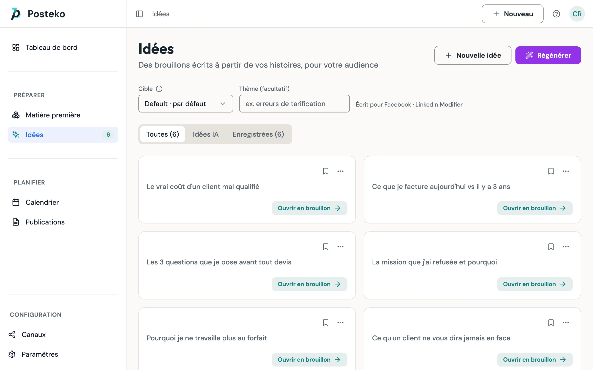 Idées de contenu générées à partir de votre profil