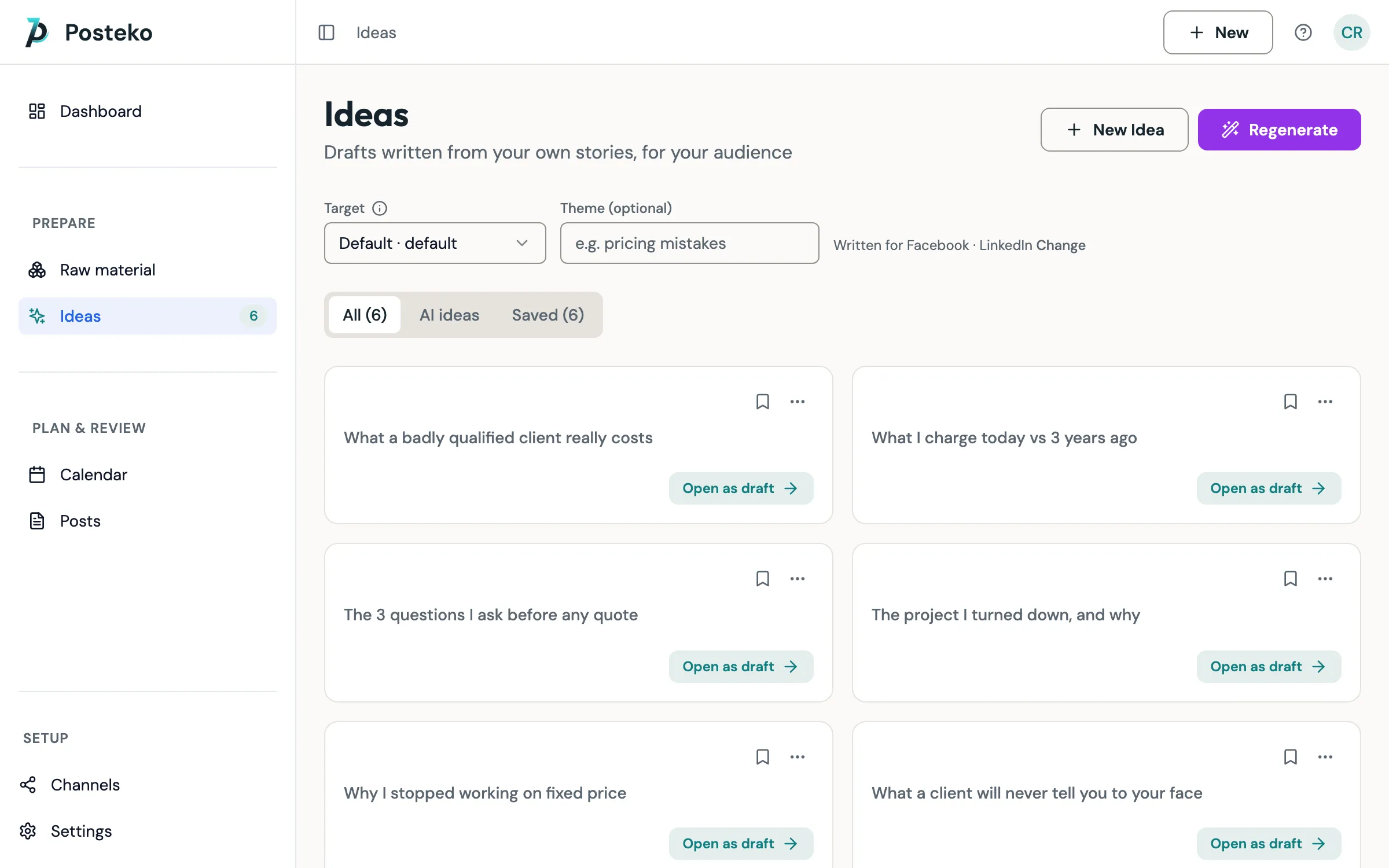 Content ideas generated from your profile