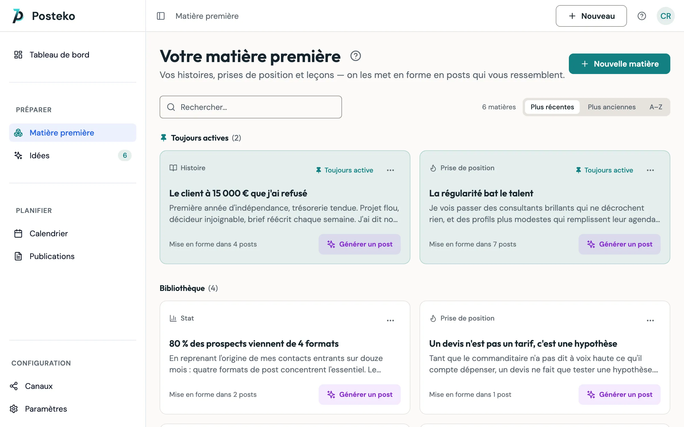La matière première : histoires, prises de position et leçons réutilisées dans les posts